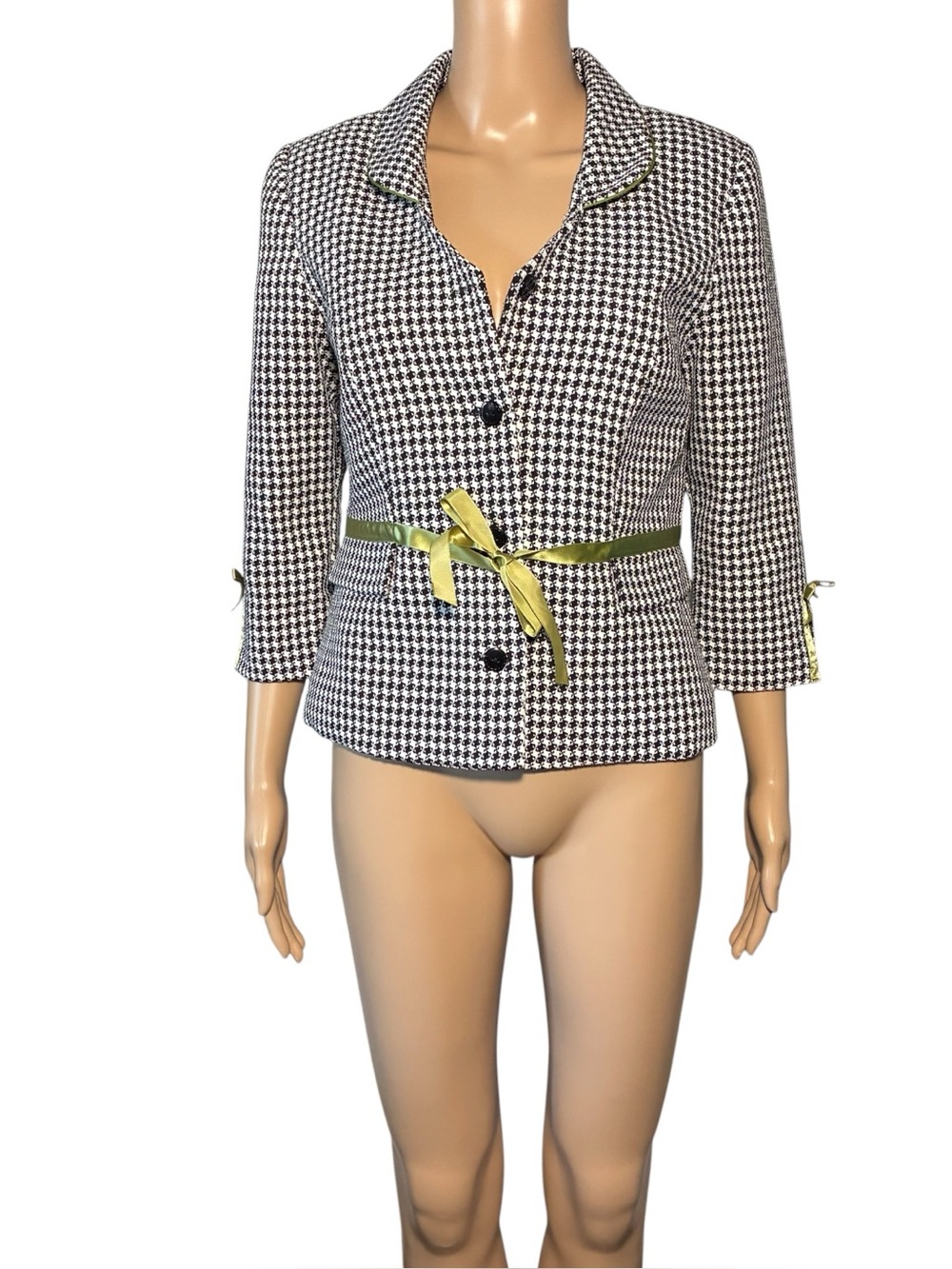 Vintage Sangria Women's Blazer Size 8P Y2K 90s Houndstooth Collar Button Closure